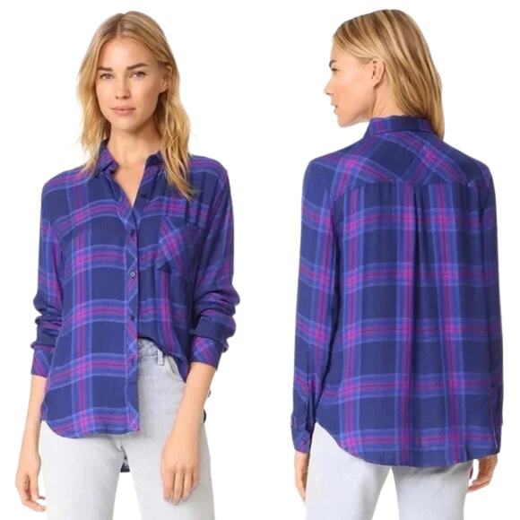 (XS) $178 Rails Hunter Plaid Button-Down Shirt Navy Ultraviolet Soft‎ Flannel - Picture 1 of 7